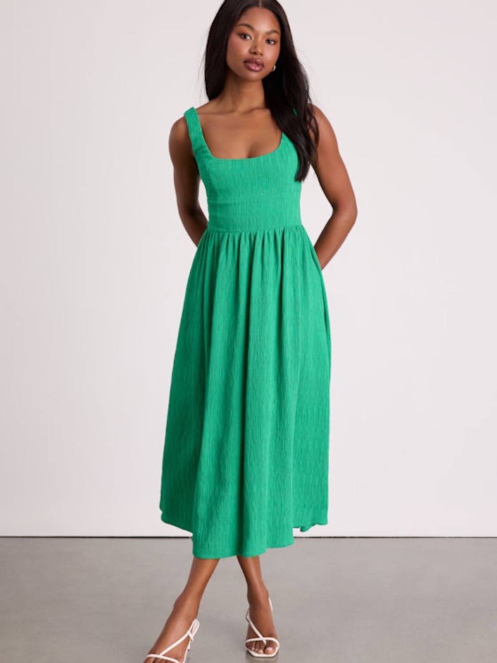 Lulus Alianna Green Textured Scoop Back Midi Dress - Size S